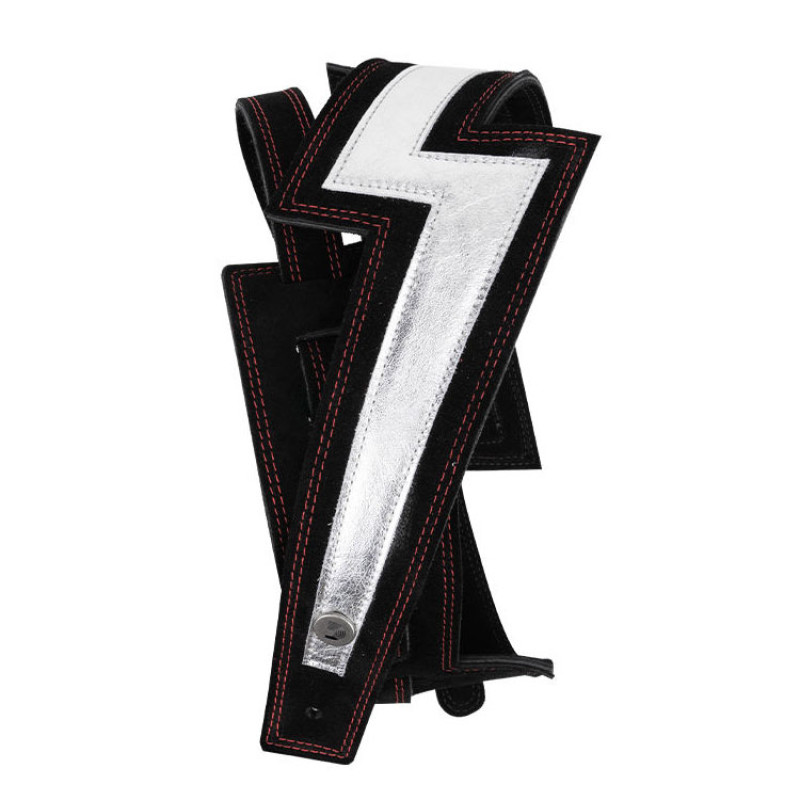 D`ADDARIO 25LNBT00 LIGHTNING BOLT SUEDE GUITAR STRAP (SILVER)
