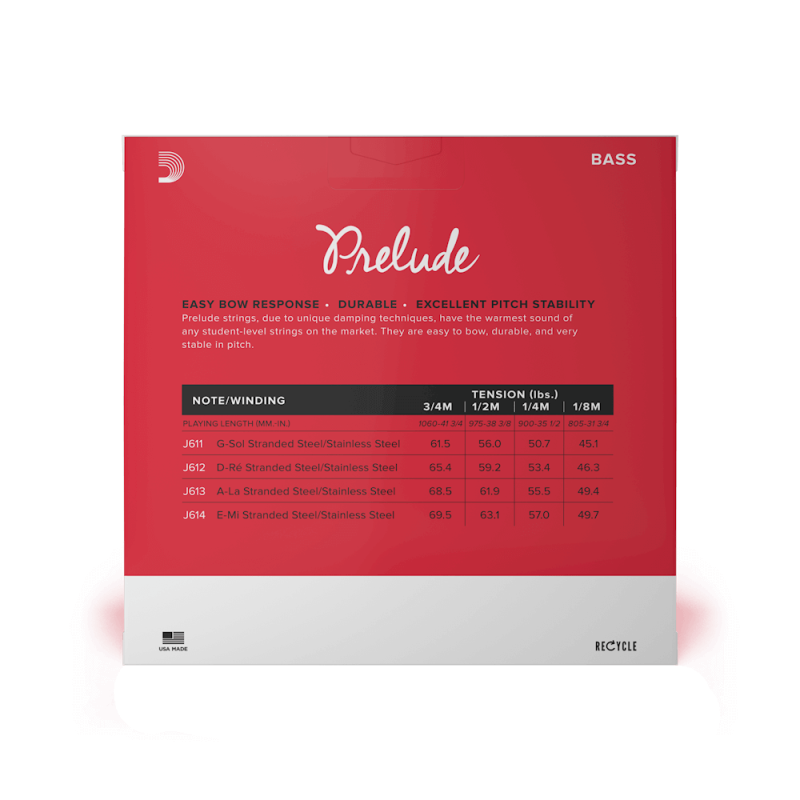 D'ADDARIO PRELUDE BASS Single E String 3/4 Scale Medium Tension