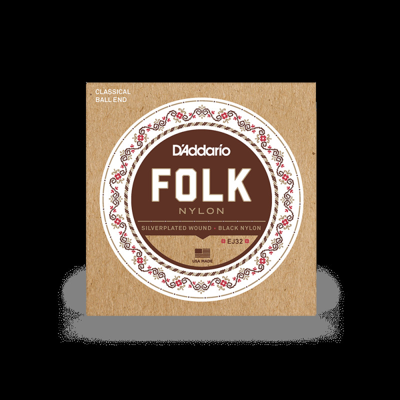 D‘ADDARIO EJ32 FOLK NYLON Ball End Silver Wound / Black Treble Струни для класичної гітари