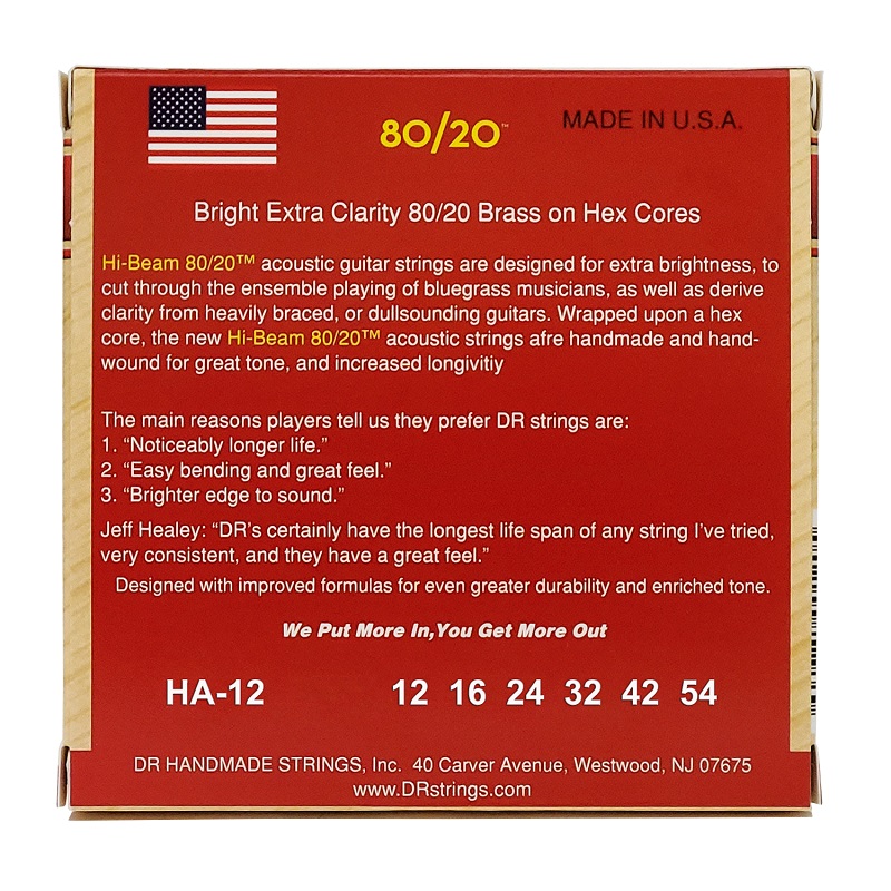DR STRINGS HI-BEAM Acoustic 80/20 Bronze - Light (12-54) Струни для акустичної гітари