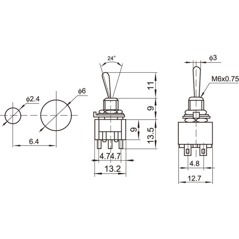 DIMARZIO EP1107 DPDT MINI SWITCH - 3 POSITION (ON/OFF/ON)