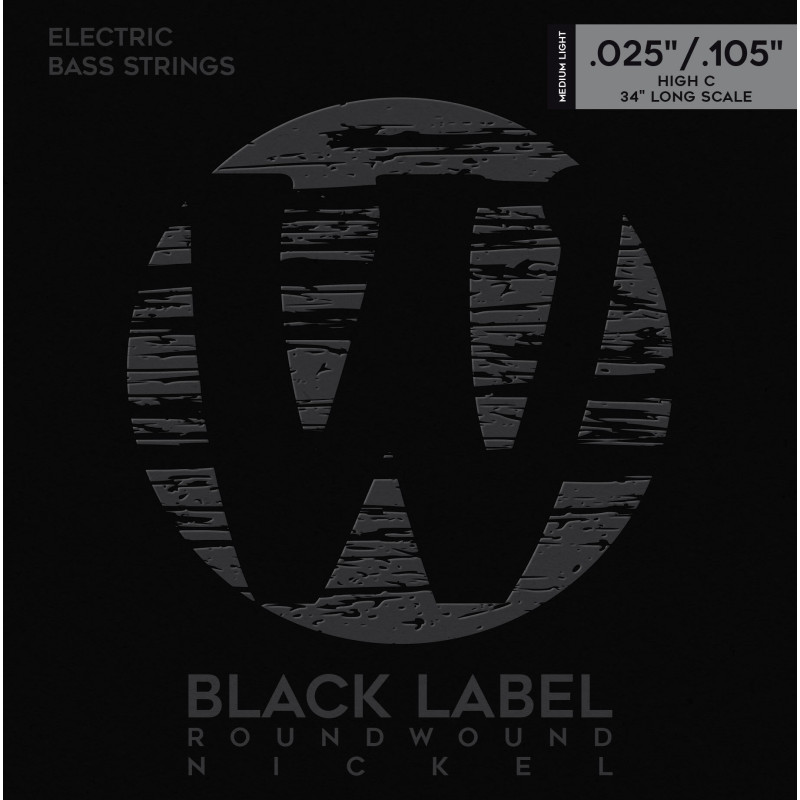 WARWICK 41311 Black Label, Nickel-Plated, Medium Light 5-String High C (25-105) Струны для бас-гитары