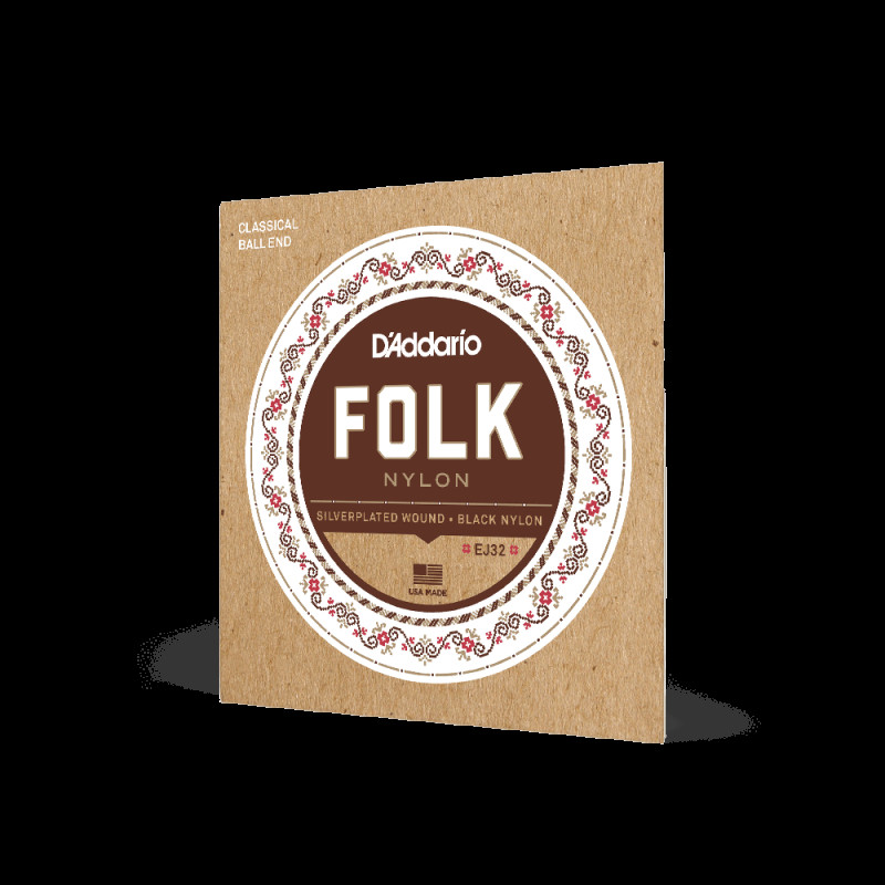 D‘ADDARIO EJ32 FOLK NYLON Ball End Silver Wound / Black Treble Струни для класичної гітари