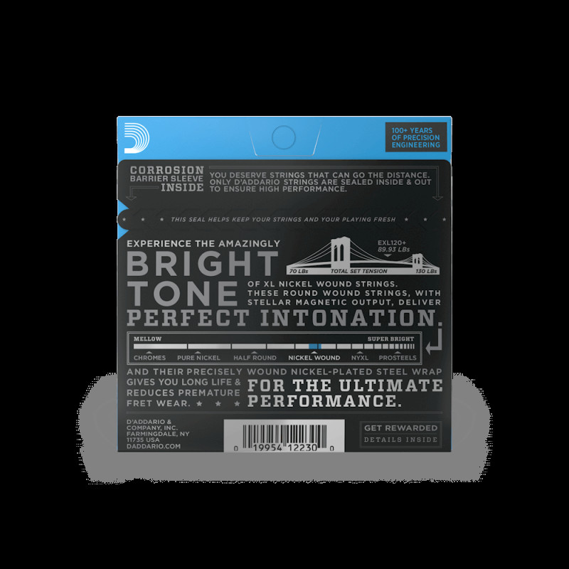 D‘ADDARIO EXL120+ XL NICKEL WOUND SUPER LIGHT PLUS (9.5-44) Струни для електрогітари