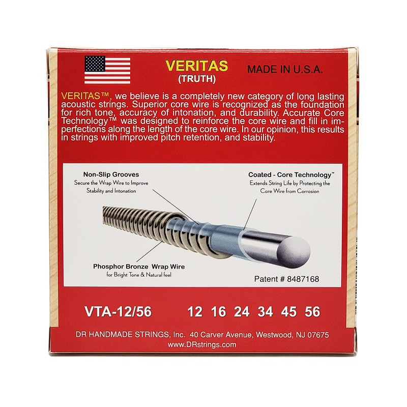 DR STRINGS VERITAS Coated Core Acoustic Guitar Strings - Bluegrass (12-56) Струни для акустичної гітари