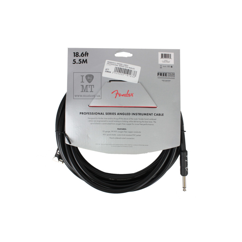 FENDER CABLE PROFESSIONAL SERIES 18.6' ANGLED BLACK Кабель інструментальний
