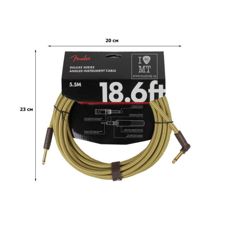 FENDER CABLE DELUXE SERIES 18.6' ANGLED TWEED Кабель інструментальний