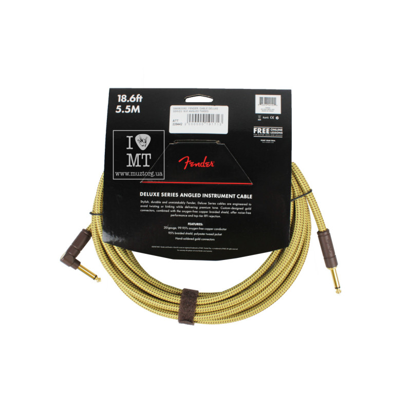 FENDER CABLE DELUXE SERIES 18.6' ANGLED TWEED Кабель інструментальний