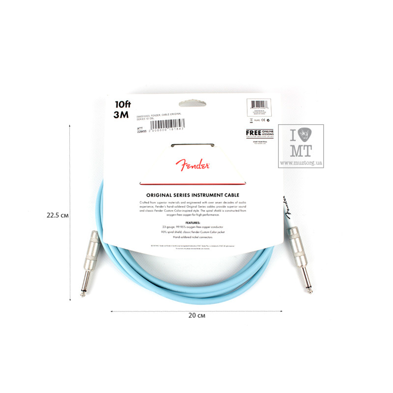 FENDER CABLE ORIGINAL SERIES 10' DAPHNE BLUE Кабель інструментальний