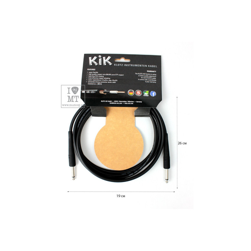 Кабель инструментальный KLOTZ KIK INSTRUMENT CABLE BLACK 3 M
