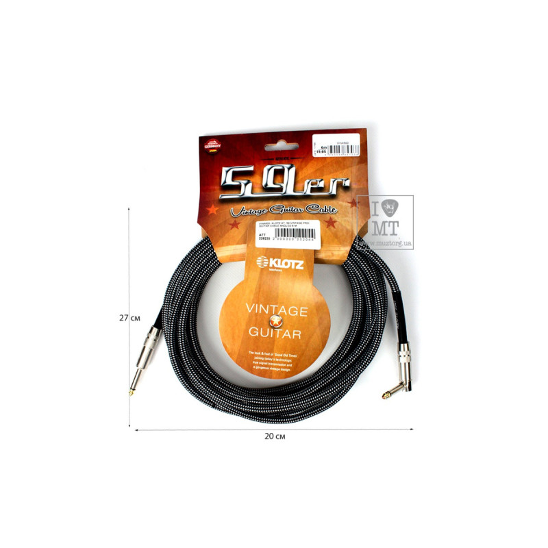 Кабель інструментальний KLOTZ 59 VINTAGE PRO GUITAR CABLE ANGLED 6 M