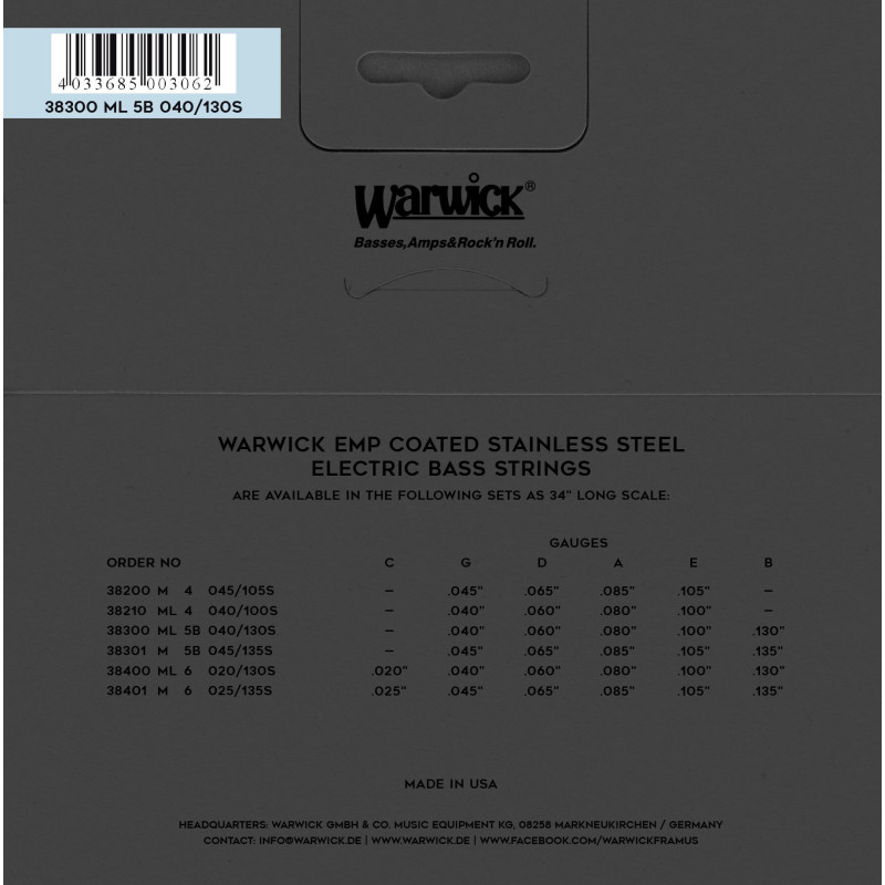 WARWICK 38300 EMP Medium Light 5-String (40-130)