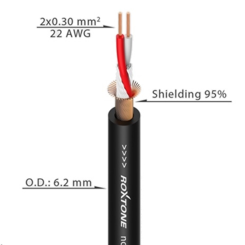 Кабель мікрофонний Roxtone MC230, 2х0.3 кв. мм, вн. діаметр 6.2 мм, 100 м