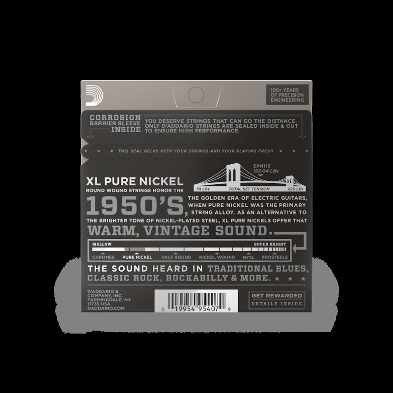 D’ADDARIO EPN115 XL PURE NICKEL BLUES/JAZZ ROCK (11-48) Струны для электрогитары