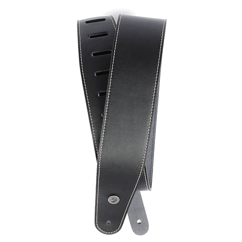 D`ADDARIO 25LS00-DX Deluxe Leather Guitar Strap (Black with Contrast Stitch)