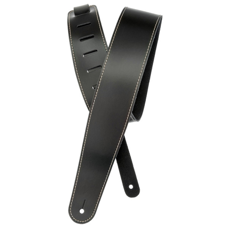D`ADDARIO 25LS00-DX Deluxe Leather Guitar Strap (Black with Contrast Stitch)