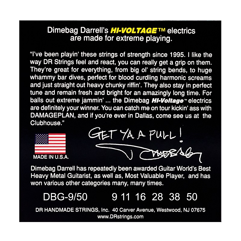 DR STRINGS DIMEBAG DARRELL HI-VOLTAGE Electric - Signature (9-50) Струни для електрогітари
