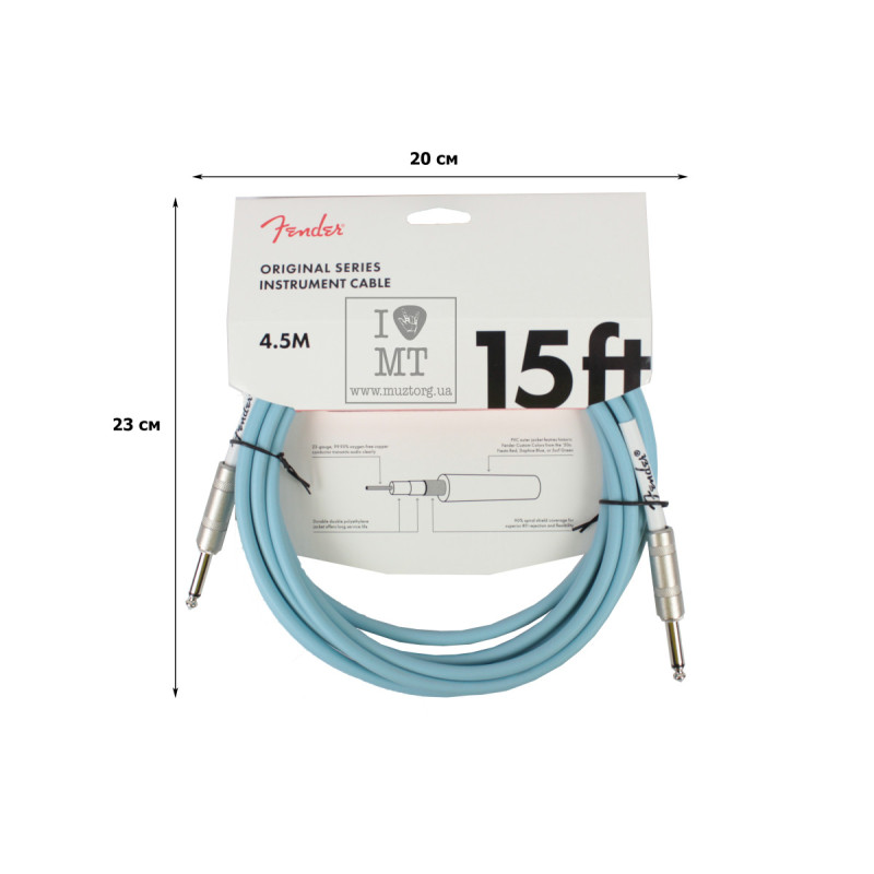 FENDER CABLE ORIGINAL SERIES 15' DAPHNE BLUE Кабель інструментальний