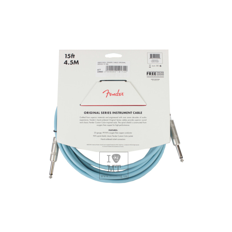 FENDER CABLE ORIGINAL SERIES 15' DAPHNE BLUE Кабель інструментальний
