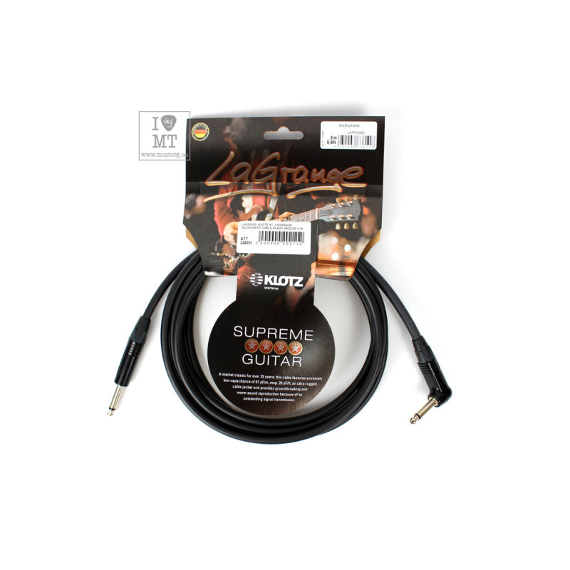 KLOTZ LAGRANGE INSTRUMENT CABLE BLACK ANGLED 3 M Кабель инструментальный