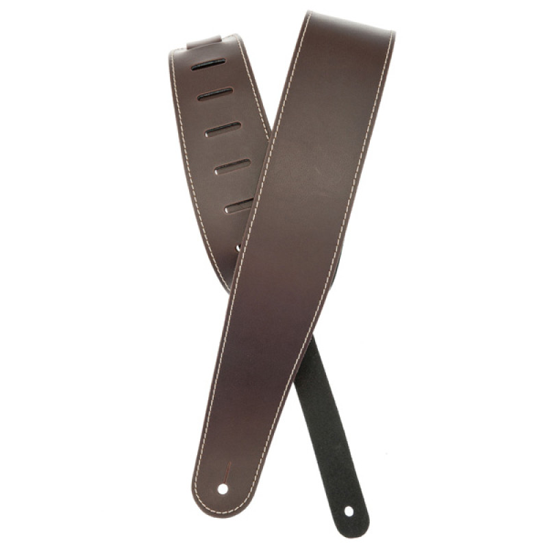 D`ADDARIO 25LS01-DX Deluxe Leather Guitar Strap (Brown with Contrast Stitch)