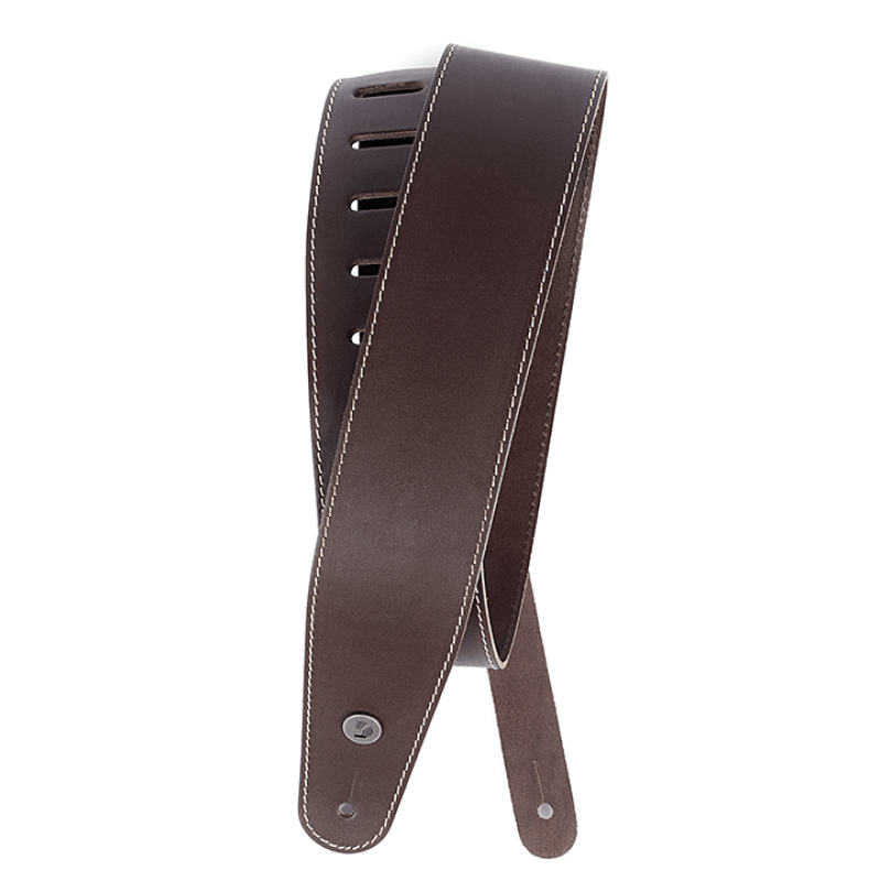 D`ADDARIO 25LS01-DX Deluxe Leather Guitar Strap (Brown with Contrast Stitch)