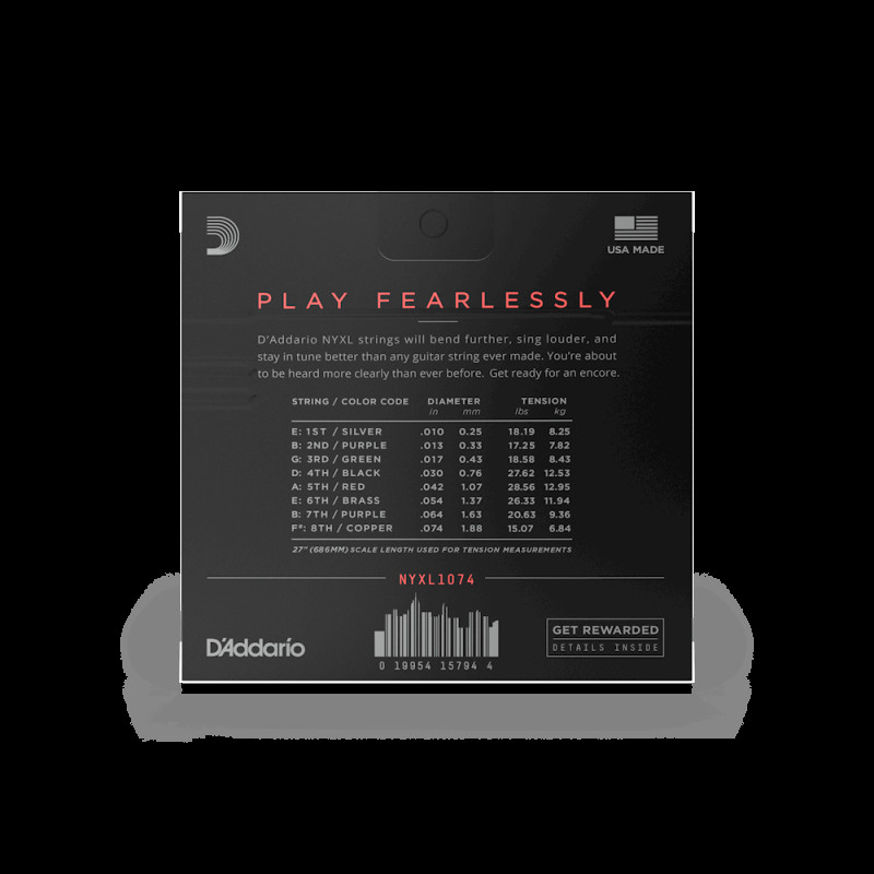 D‘ADDARIO NYXL1074 NYXL ELECTRIC LIGHT TOP / HEAVY BOTTOM 8-STRING (10-74) Струни для електрогітари