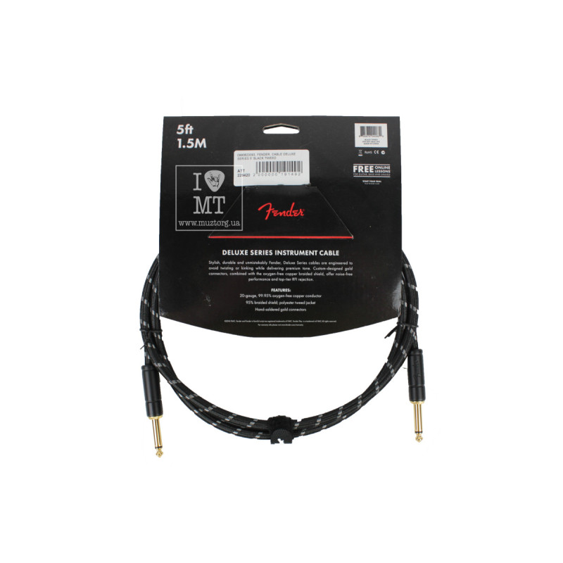 FENDER CABLE DELUXE SERIES 5' BLACK TWEED Кабель інструментальний