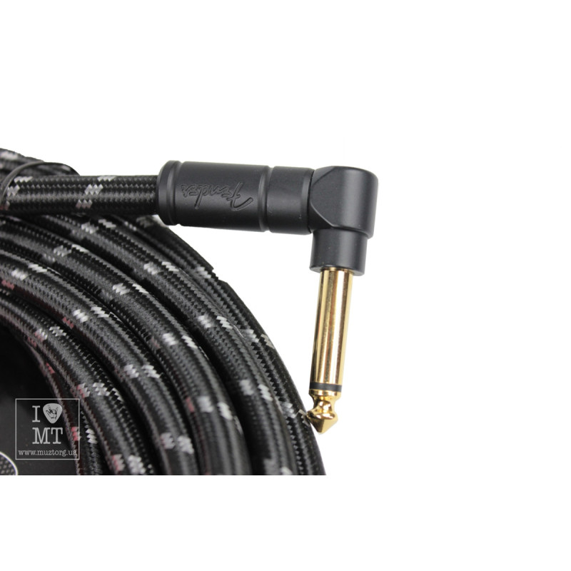 FENDER CABLE DELUXE SERIES 25' ANGLED BLACK TWEED Кабель інструментальний