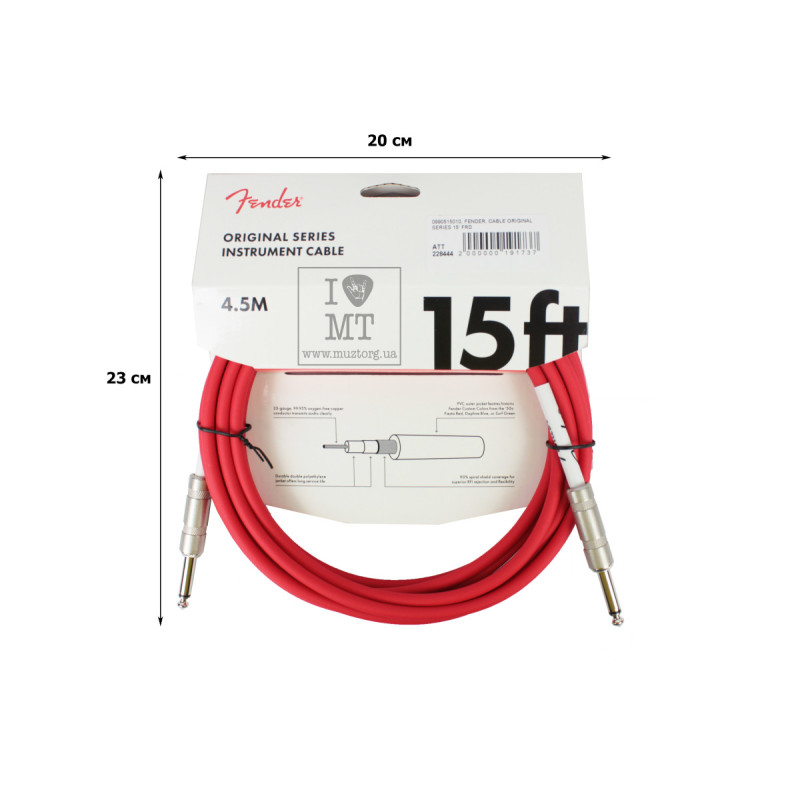 FENDER CABLE ORIGINAL SERIES 15' FIESTA RED Кабель инструментальный
