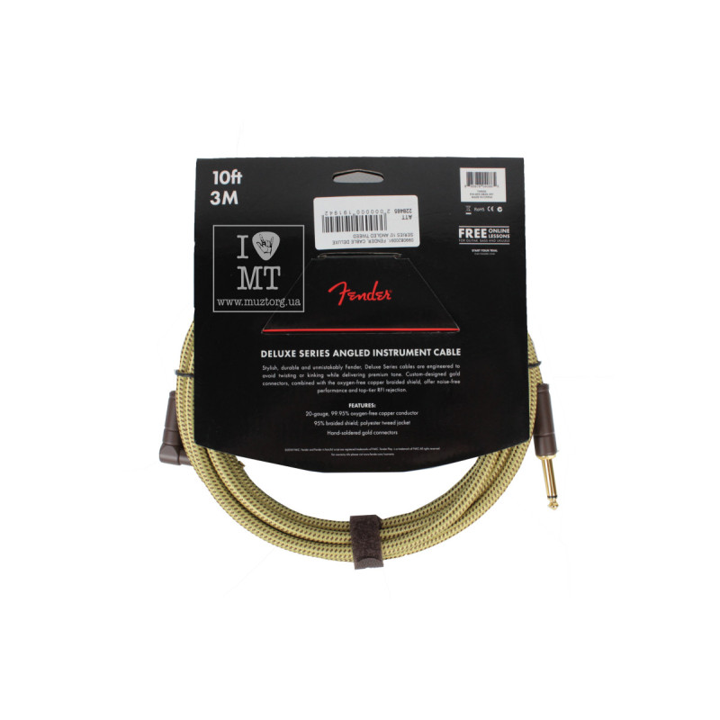 FENDER CABLE DELUXE SERIES 10' ANGLED TWEED Кабель инструментальный