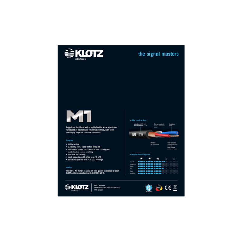 Кабель мікрофонний KLOTZ M1 PRIME MICROPHONE CABLE XLR MALE - BALANCED JACK 5 M