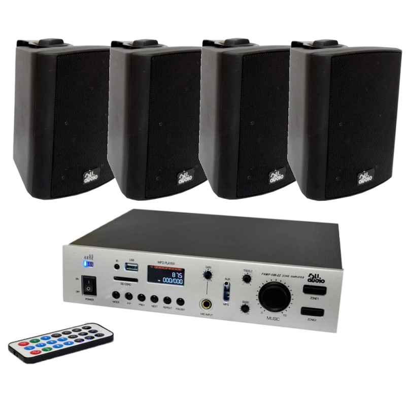 4ALL AUDIO SET 4xWALL 420 Black 1xPAMP-100-2Z Настенный двухзонный трансляционный комплект 100 Вт