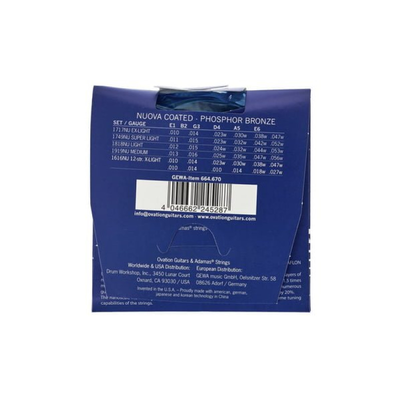 Струни для акустичної гітари Adamas Nuova Coated Phosphor Bronze 1749NU, 11-52w