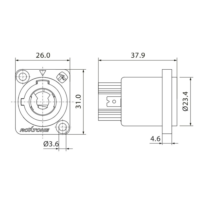 Роз'єм Roxtone RAC3MPO-WP панельний тип powerCON