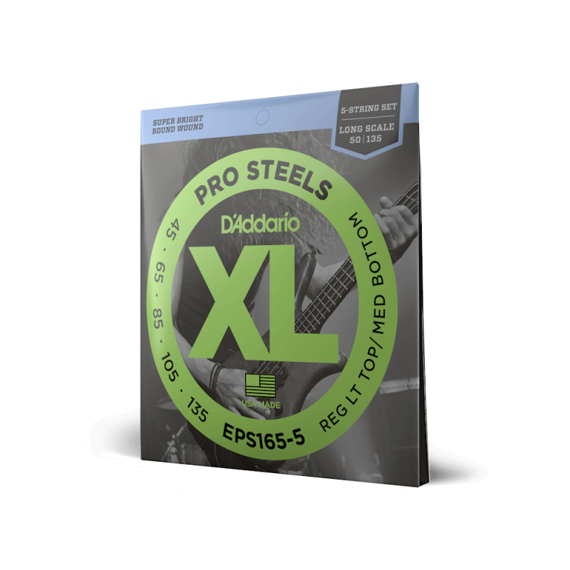 D‘ADDARIO EPS165-5 XL PROSTEELS BASS REG LIGHT TOP / MED BOTTOM 5-STRING (45-135) Струни для бас-гітари