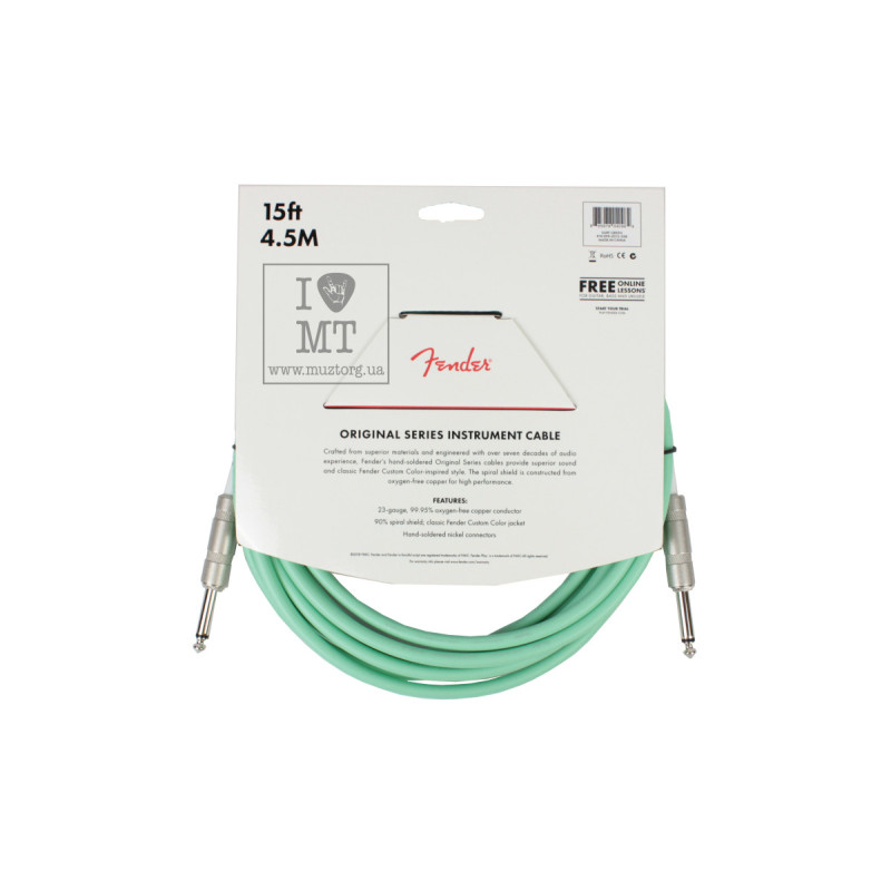 FENDER CABLE ORIGINAL SERIES 15' SURF GREEN Кабель инструментальный