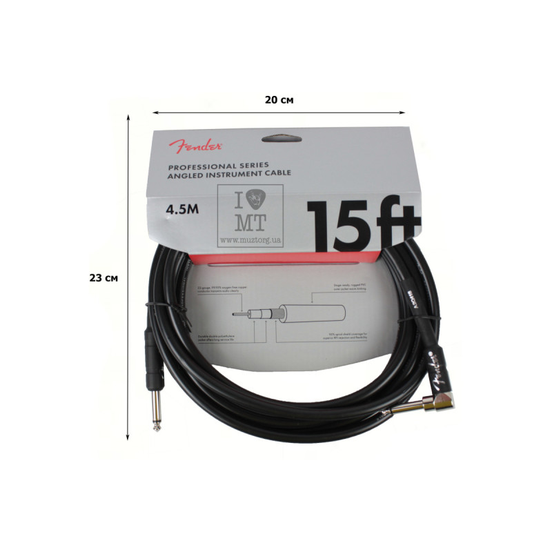 FENDER CABLE PROFESSIONAL SERIES ANGLED 15' BLACK Кабель инструментальный