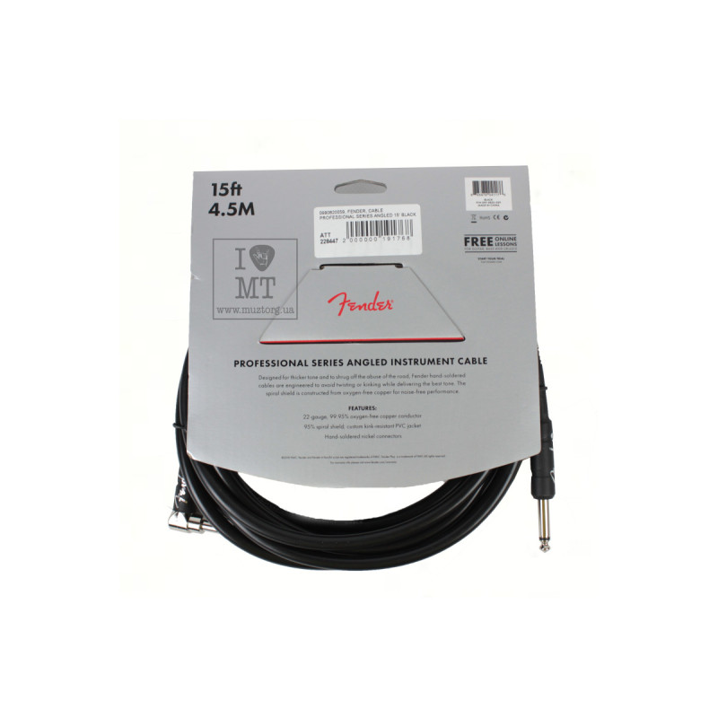 FENDER CABLE PROFESSIONAL SERIES ANGLED 15' BLACK Кабель инструментальный