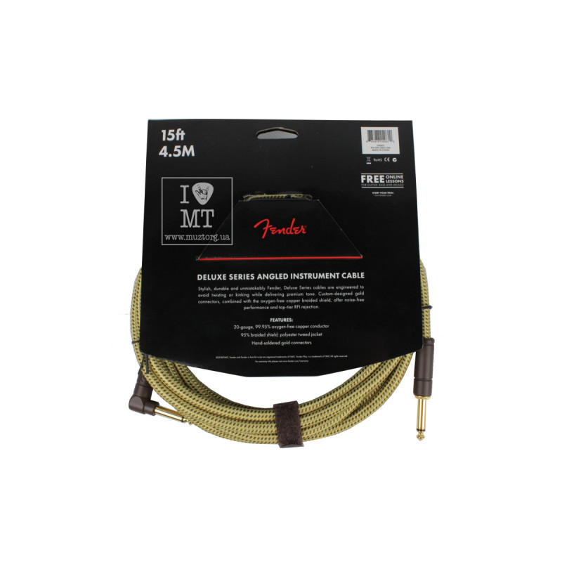 FENDER CABLE DELUXE SERIES 15' ANGLED TWEED Кабель инструментальный