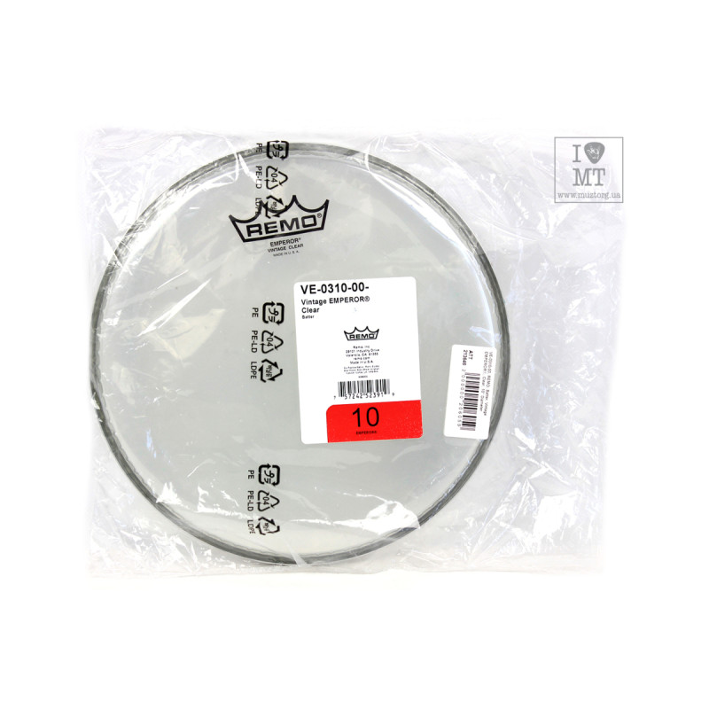 REMO Batter, Vintage EMPEROR, Clear, 10'' Diameter Пластик для барабана