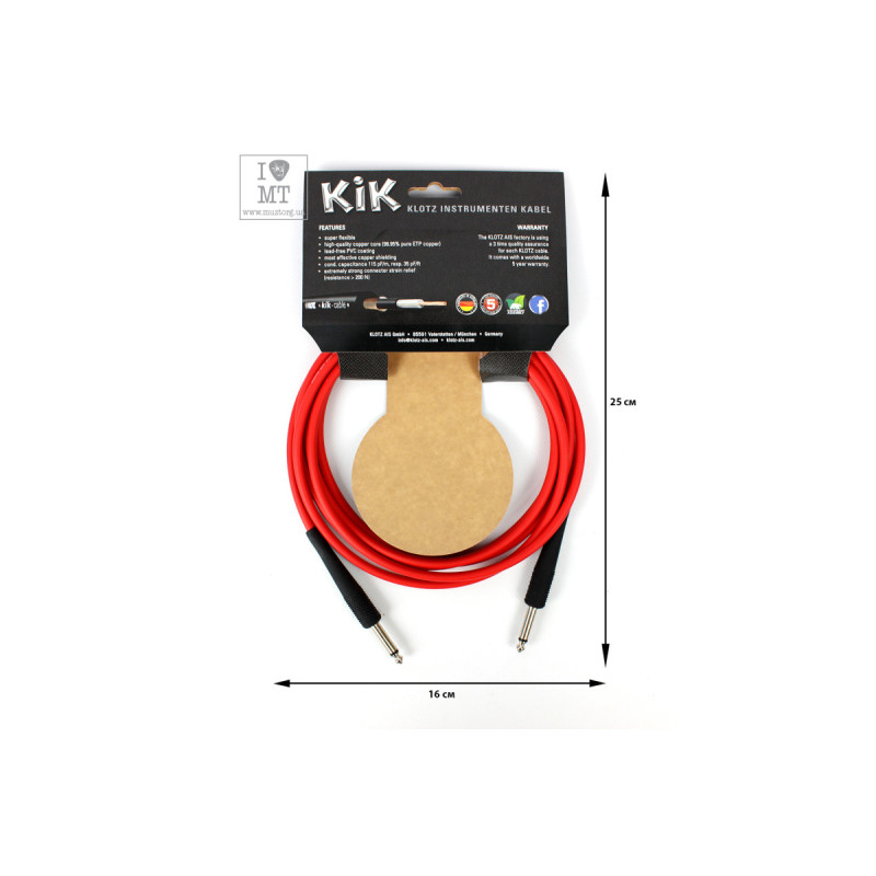 Кабель інструментальний KLOTZ KIK INSTRUMENT CABLE RED 3 M