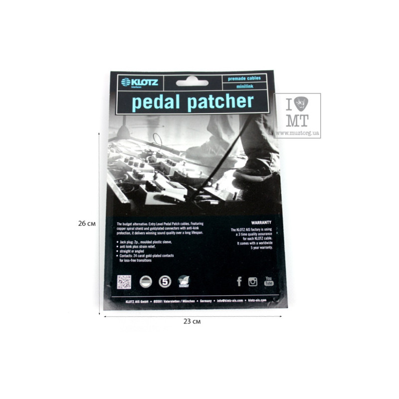 KLOTZ ENTRY LEVEL PEDAL PATCHER 30 CM Кабель инструментальный