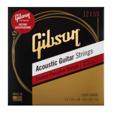 Струни для акустичних гітар GIBSON SAG-CPB12 COATED PHOSPHOR BRONZE ACOUSTIC GUITAR STRINGS 12-53 LIGHT