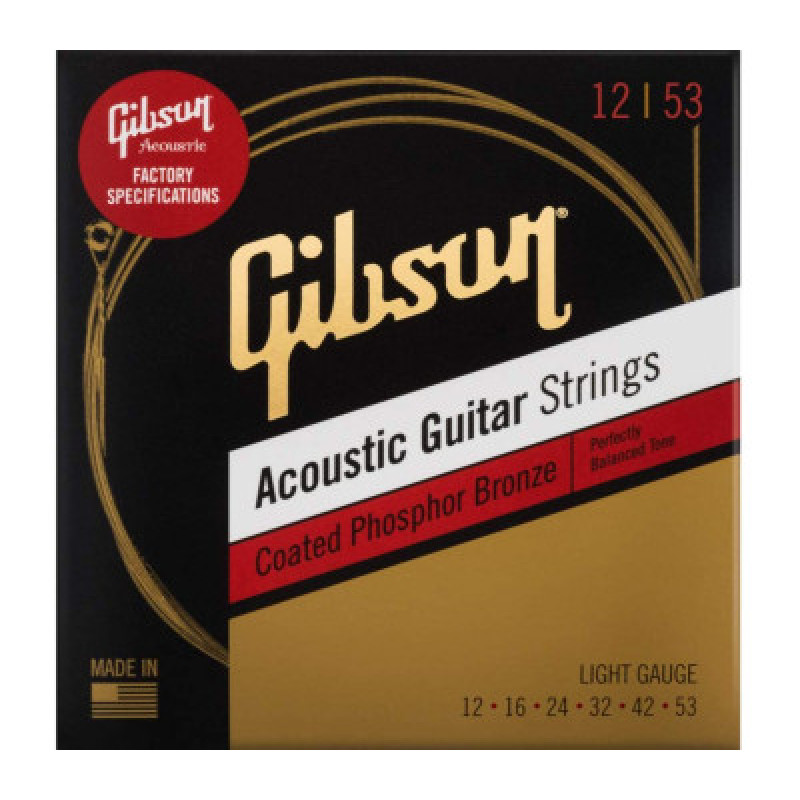 Струни для акустичних гітар GIBSON SAG-CPB12 COATED PHOSPHOR BRONZE ACOUSTIC GUITAR STRINGS 12-53 LIGHT