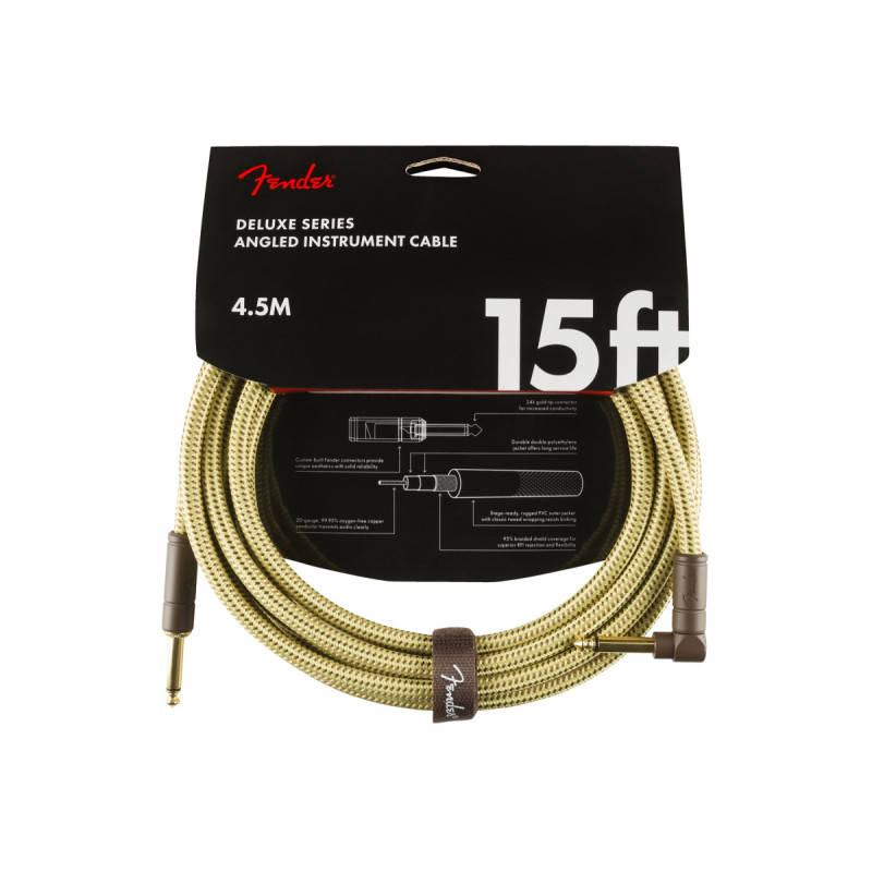 FENDER CABLE DELUXE SERIES 15' ANGLED TWEED Кабель инструментальный
