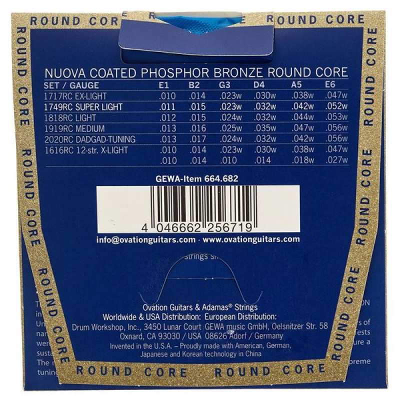 Струни для акустичної гітари Adamas Round Core Nuova Coated Phosphor Bronze 1749NURC, 11-52w