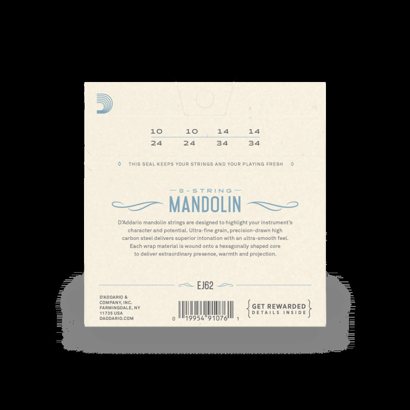 D’ADDARIO EJ62 MANDOLIN 80/20 BRONZE LIGHT (10-34) Струны для мандолины