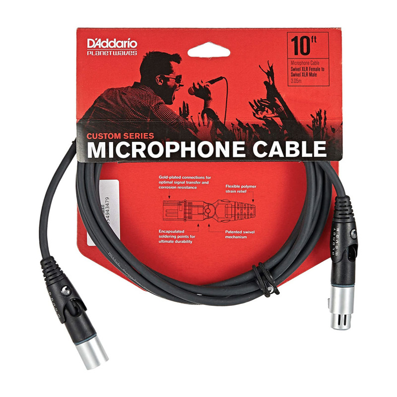 D'ADDARIO PW-MS-10 Custom Series Swivel Microphone Cable (3m)