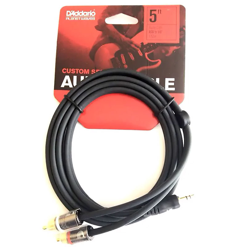 D`ADDARIO PW-MP-05 Custom Series Dual RCA to 3.5 Stereo Mini Jack Cable (1.5m)
